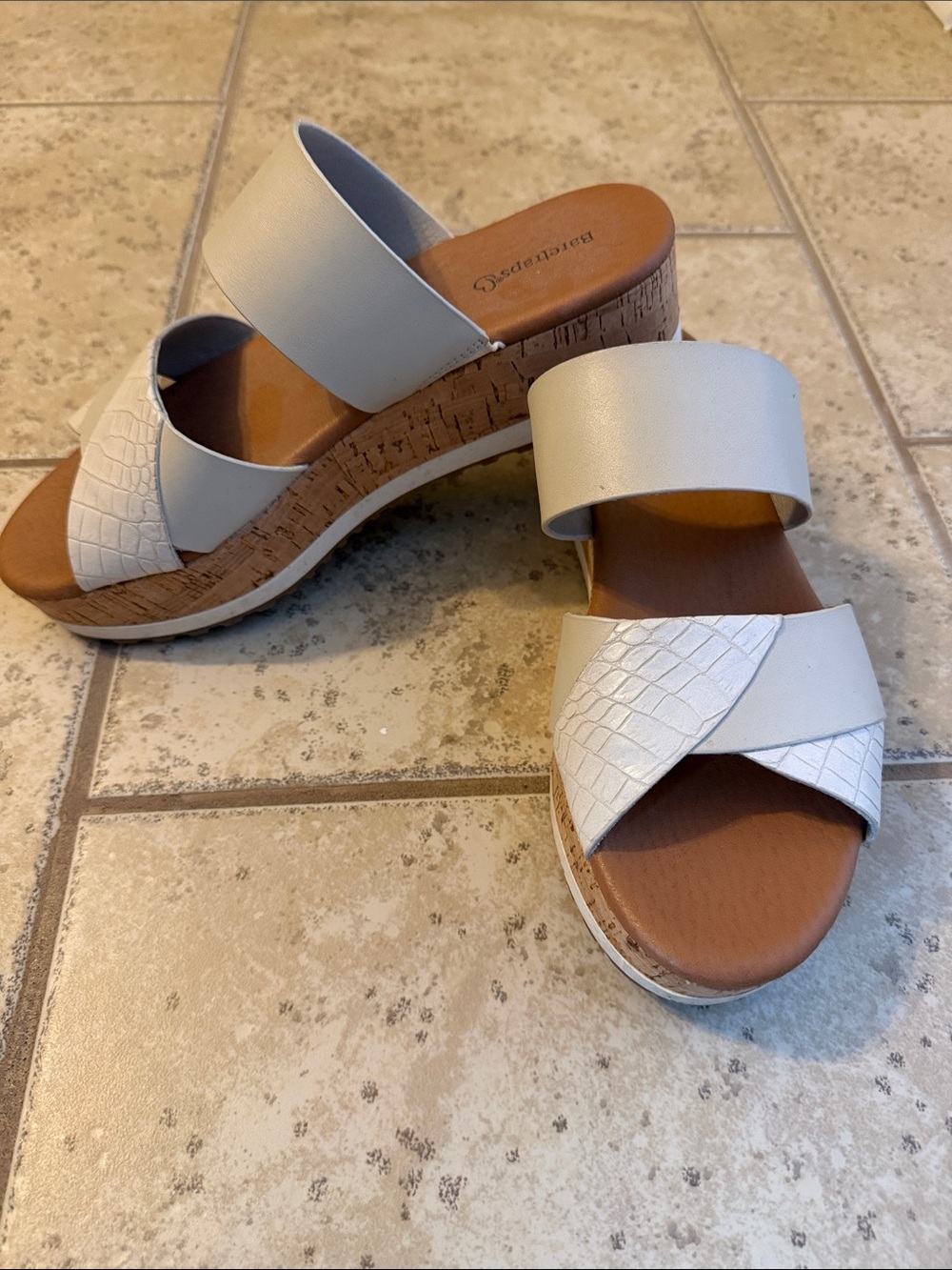 BareTraps White Cork Platform Wedge Sandals